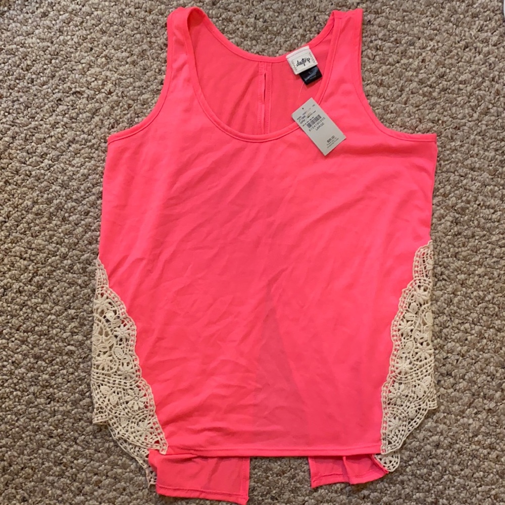 Buckle Neon Pink Tank Top with Lace crochet sides